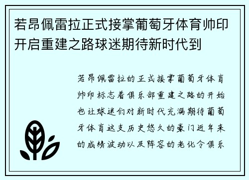 若昂佩雷拉正式接掌葡萄牙体育帅印开启重建之路球迷期待新时代到